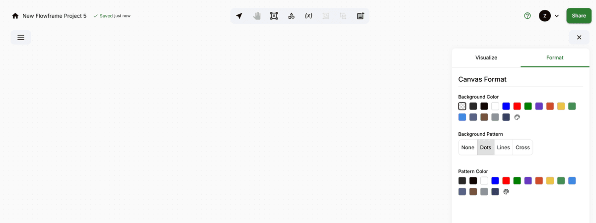Canvas formatting panel in FlowFrame