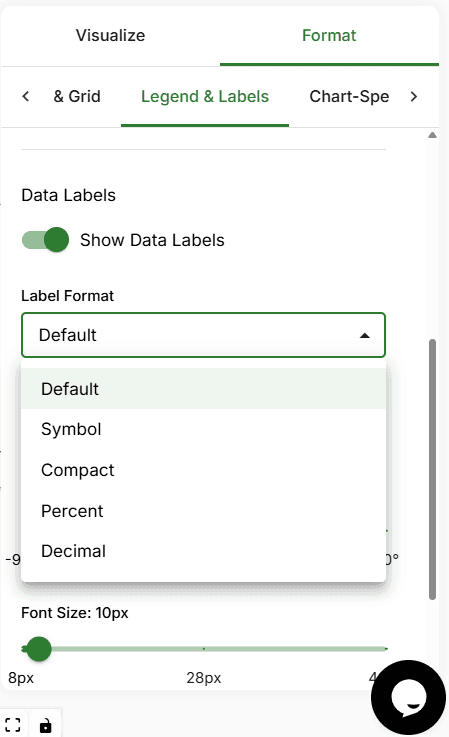 Data labels displayed on a chart in FlowFrame