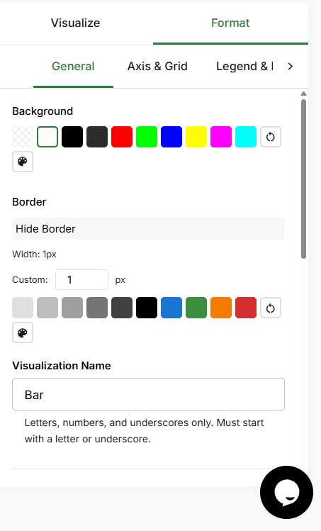 General formatting panel for a chart in FlowFrame