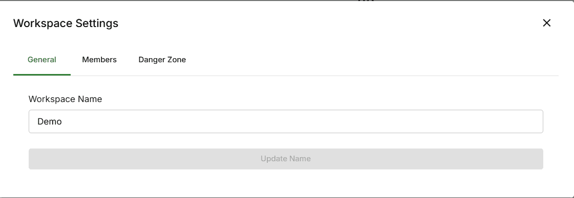 Workspace settings panel in FlowFrame