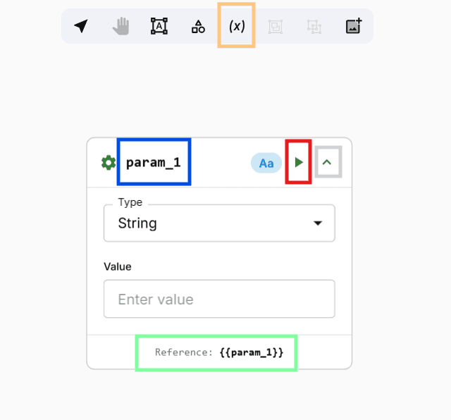 A parameter node on the FlowFrame canvas