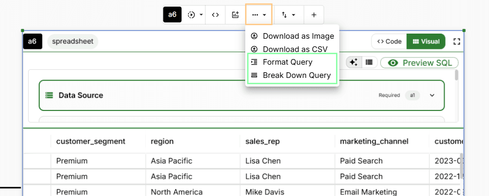 Query formatting options in FlowFrame